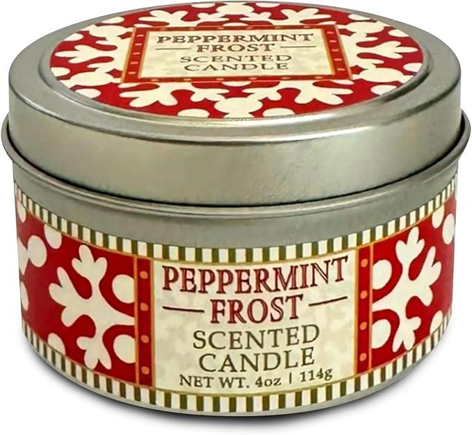 Greenwich Bay Hand-Poured Scented Candle in Decorative Tin – 4 oz/114 g Travel Candle with Lead-Free Wick, Vegetable Wax, Long-Burning Aromatherapy Gift, Single Wick – Made in USA (Peppermint Frost)