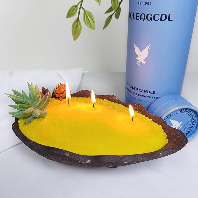 Azure Whisper Pearled Candle – 18oz Zesty Lemon Scented Sand Candles with 30 Wicks | Refillable Yellow Wax Long-Lasting Powder 120 Hours for Kitchen & Home Freshening