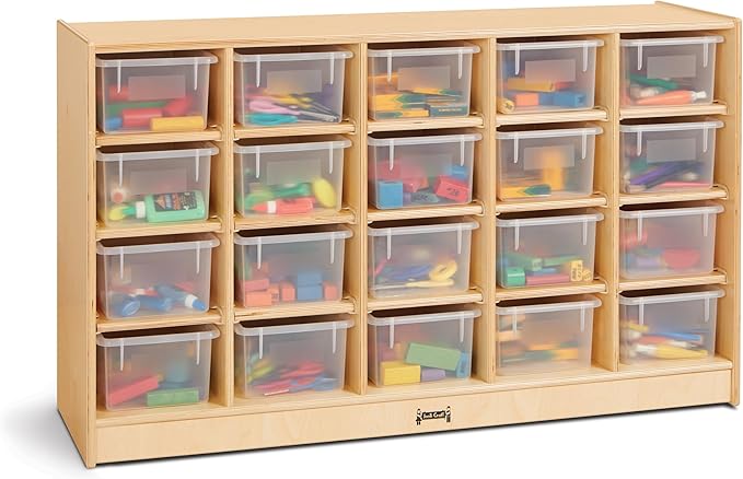 Jonti-Craft 04210JC 20 Cubbie-Tray Mobile Storage with Clear Bins 29.5 x 48 x 15 in