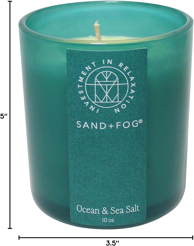 Sand + Fog Scented Candle - Vertical Ocean & Sea Salt – Additional Scents and Sizes – 100% Cotton Lead-Free Wick - Luxury Air Freshening Jar Candles - Perfect Home Decor – 10oz