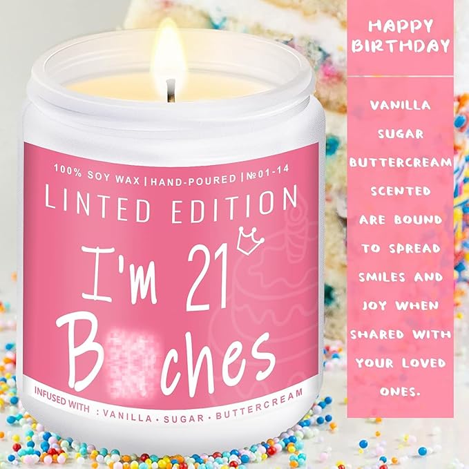 21th Birthday Gifts for Women, Perfect Birthday Present, Funny Presents for Mom, Friends, Wife, Sister, 7oz Vanilla Cream-Scented Candle