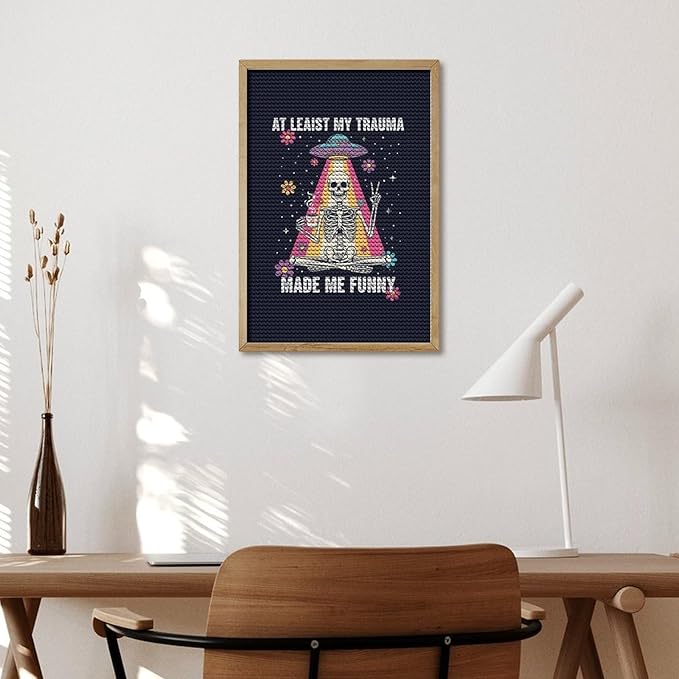 KIVJMSIDJA Skull Skeleton “At Least My Trauma Made Me Funny” Diamond Art Kits for Adults for Beginners, 5D Full Diamond Art Paint 8"x12"