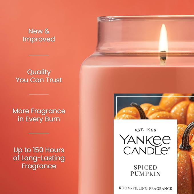 Yankee Candle Spiced Pumpkin, Fall Scented Candle, 22oz Large Jar with up to 150 Hour Burn Time, Giftable
