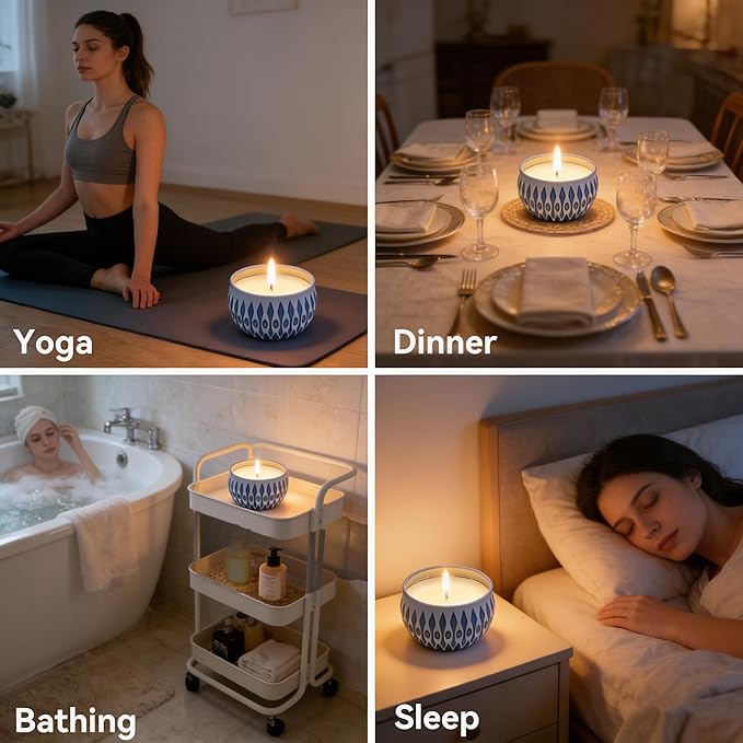 Scented Candles for Stress Relief & Sleep, Lavender Soy Candle for Relaxation, Long Lasting Aromatherapy Candle for Bedroom, Home Decor & Gift Candles for Women（6Pcs）