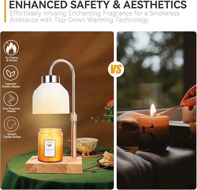 TOACSUCP Candle Warmer Lamp with 3 Bulbs, Adjustable Height Dimmable Candle Warmer with Timer, Compatible with Large Jar Candles, Candle Lamp with Charming Gift Box Ribbon for Her/Him(White)