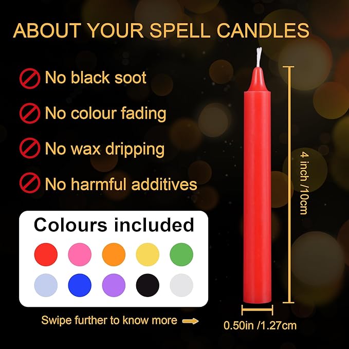 Viyffo 100 Pack Taper Chime Candles, 4 Inch Mini Unscented Dripless Candles, 1.5 Hour Burn Time, 10 Colors for Rituals, Meditation, Prayer, Wicca & Pagan Spells, Home Décor