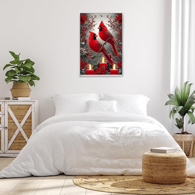 Bowetile Christmas Paint by Numbers for Adults Beginners Framed, Adults' Paint-by-Number Cardinal Kits on Canvas, Acrylic Number Painting Christmas Gifts for Home Wall Decor, 8x12in