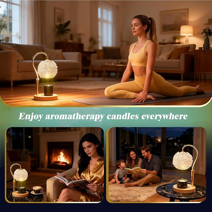 Luxury Candle Warmer Lamp with Timer & Dimmable Brightness, Crystal Gemstone Shade & Premium Base - Adjustable Wax Melt Warmer for Home Decor