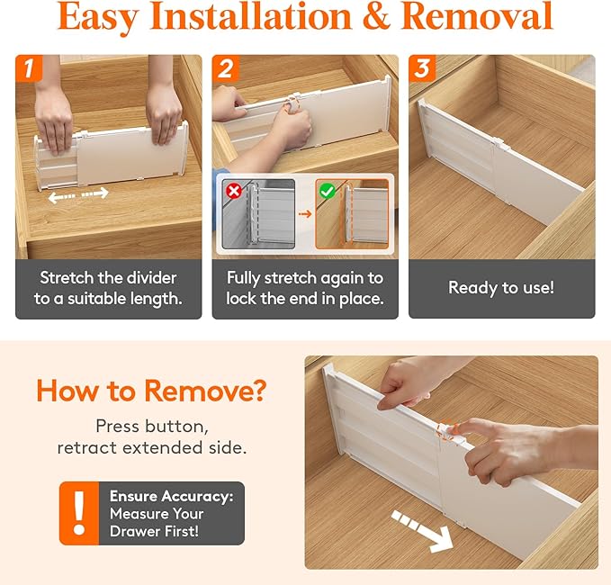 Lifewit 8" Tall 8 Pack Drawer Dividers, 35-56.5cm/13.8-22.2" Expandable Drawer Divider for Clothes, Adjustable Dresser Drawer Organizers, Drawers Separators for Dresser/Bathroom/Closet/Kitchen White