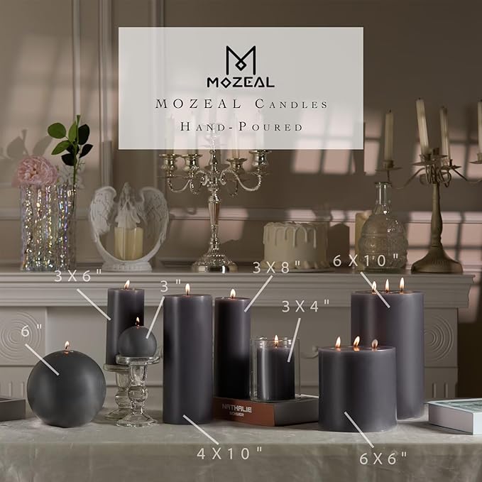 MOZEAL 3" x 8" Hand-Poured Unscented Large Candle,Smokeless Rustic Pillar Candle Set of 2,Slow Burn,No Drip,Approx 150 Hours Burning,Wedding,Dinner,Christmas and Home Decorative,Tall Dark Gray Candle