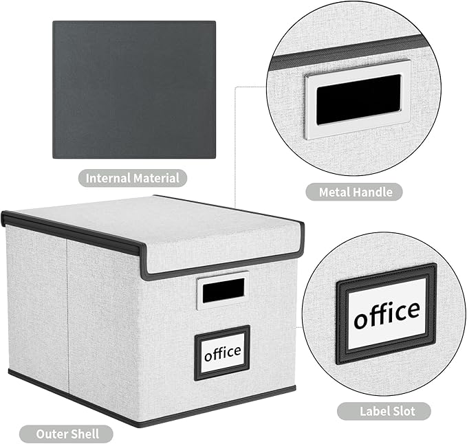 Huolewa File Organizer Box with Lid, Collapsible File Folder Organizer for Office Document Storage, Filing Box with Plastic Slide for Letter Size Hanging File Folders(1 Pack, White)