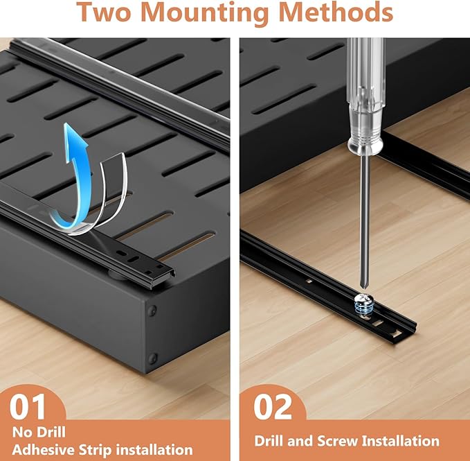 2 Pack Pull out Cabinet Organizer, Width (10"-15") Depth (11"-17"), with 3 Rails Adjustable Slide, Expandable Drawers for Cabinets, No Drill Adhesive Kitchen Drawers for Pantry Shelves black