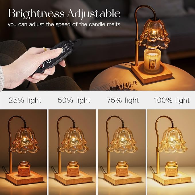 Candeldo Candle Warmer Lamp with Timer: 7 Colors LED Changing Flower Candle Warmers with 2 Blubs Dimmable Wax Melt Home Decor Birthday Mom Birthday Gift for Women