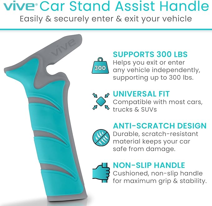 Vive Car Handle Assist for Elderly - Scratch Proof Latch - Auto Grab Bar Cane Support Aid - Standing Mobility Safety Tip to Help Get Out - Portable Assistive Device for Seniors, Handicapped