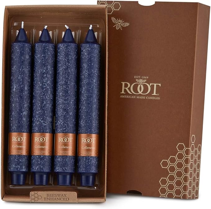 Root Candles Unscented Dinner Candles Premium Beeswax Blend Boxed Candle Set, 9-Inch, Abyss, 4-Count