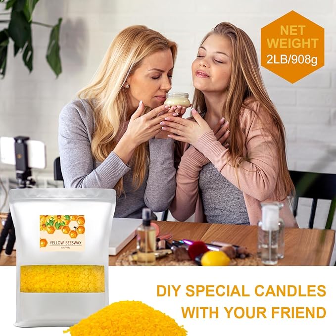 Beeswax Pellets 2LB, Yellow Beeswax, 100% Organic Beeswax for Candle Making, Body, Skin Care DIY, Lip Balm and Soap Making Supplies