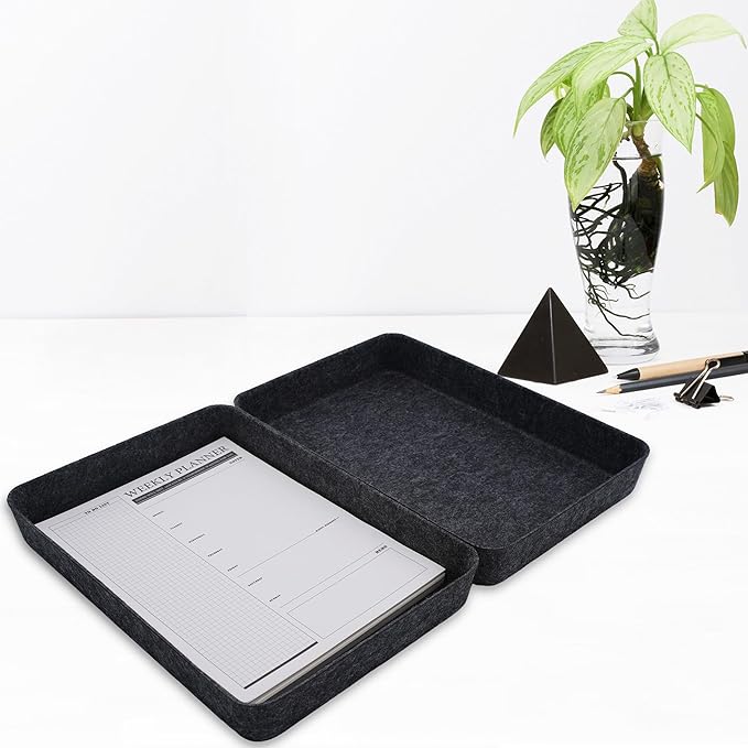 Welaxy 2-piece Office desk drawer organizer tray letter-size documents paper book file Folder Holder storage bins (Charcoal)