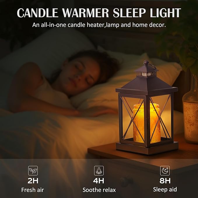 Candle Warmer Lamp with Timer,Dimmable Farmhouse Candle Lamp Warmer,Fully Enclosed and Hanging Up Designed Candle Warmer Vintage Lantern Lamp,Compatible with 3 Wick Candles Jars - Coffee
