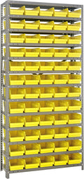 Quantum Storage Systems 1275-102YL Steel Shelving Unit with 4" Shelf Bins, 12" D x 36" W x 75" H, Yellow