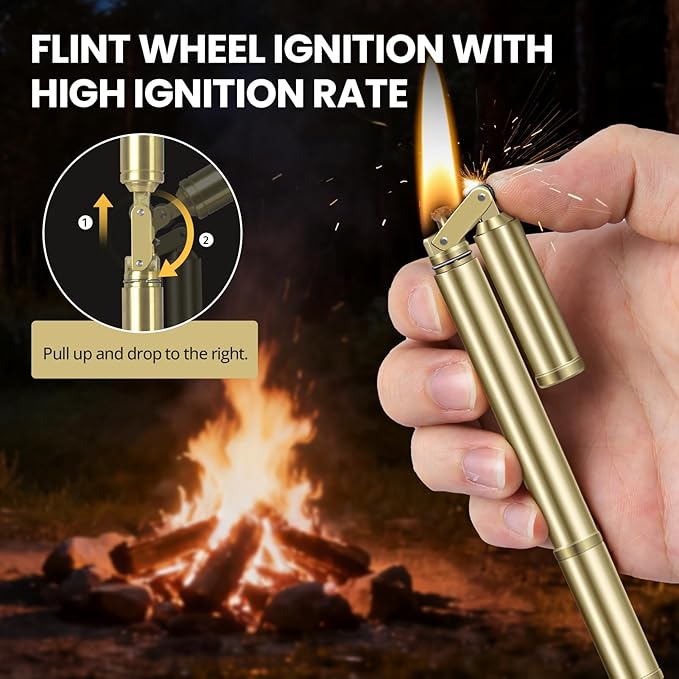 CHOICEDC Vintage Lighter, Cool Trench Lighter, Unique Slim Kerosene Lighters Fluid Refillable, Antique Brass Pipe Lighters with Spare Oil Tank and Flint Chamber, Novelty Gifts for Men Women, No Fuel