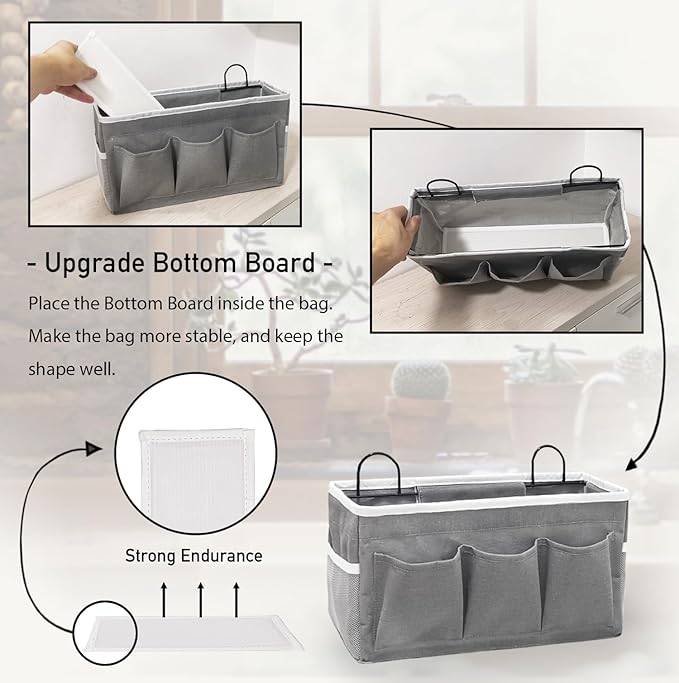 2pcs 3-pockets Large Wall Hanging Organizer Bag, Linen Fabric Door Hanging Storage Baskets with Pockets, Waterproof Bin for Kitchen, Bedroom, Office, RV Camper (Khaki-3pcs)