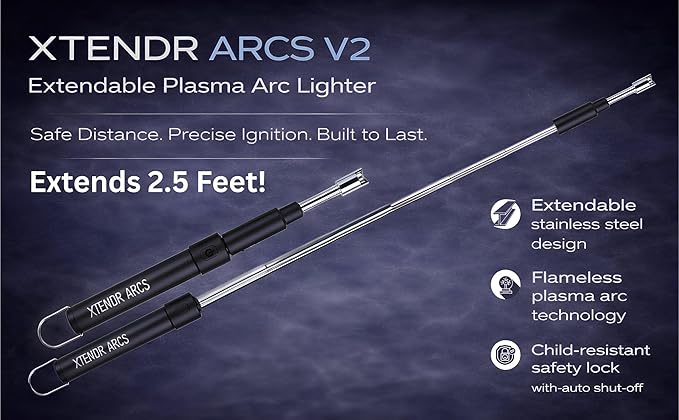 V2 Extendable 2.5 Feet. Arc Extra Long Lighter, Flameless Fireplace Stove Electric Candle Lighter, Long Neck for Pilot Light, Grilling, Firepit, Kitchen, BBQ (White)