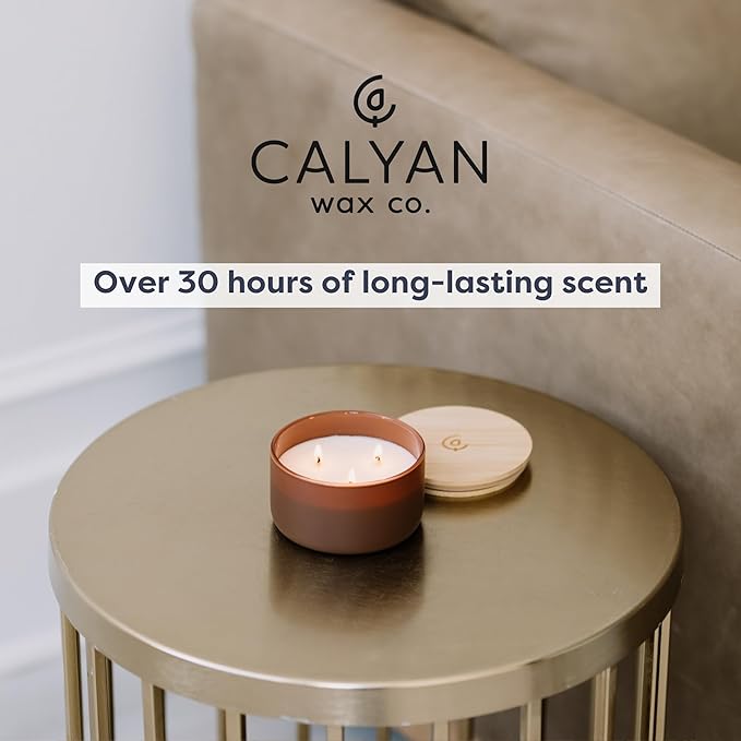 Calyan Wax Co. Mahogany & Cashmere 3 Wick Scented Candle - 30 Hour Burn - Luxury 3 Wick Soy Candles - Non Toxic Soy Wax Candles - Long Lasting Large Glass Jar Candle for Home - 8oz