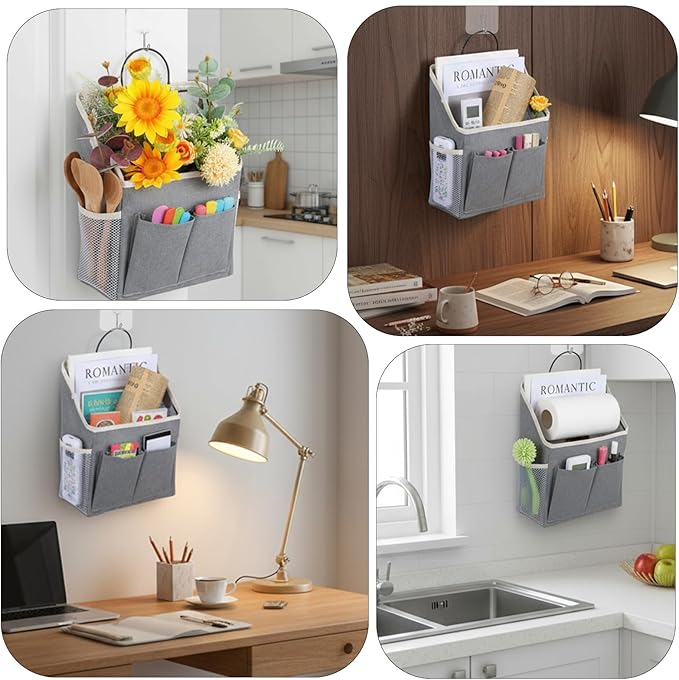 Wall Hanging Storage Bag Cotton Linen Hanging Storage Basket with Pockets Over the Door Organizer Wall File Organizers Desktop Organizer Basket For Kitchen Bedroom Bathroom Office Camper