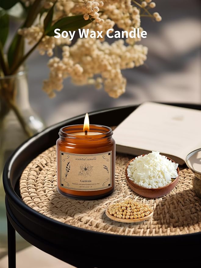 Scented Candles for Home, 16oz Soy Wax Candle, 100 Hour Burn Time, Gardenia Scented Candle for Men & Women, Highly Scented, Amber Glass Jar Candle as a Ideal Gift