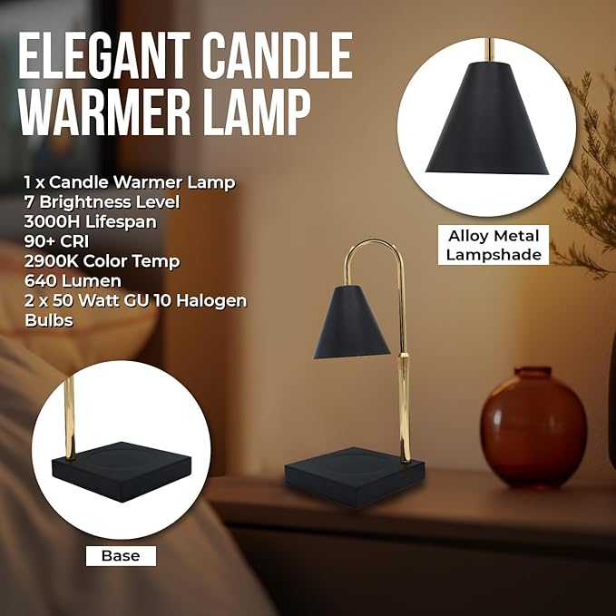 Candle Warmer Lamp with Timer & Dimmer | Adjustable Height & Brightness | Includes 2 Extra Bulbs | Wax Warmer Lamp | Christmas, Birthday & House Warming Gifts for Women, Mom for Jar Candles