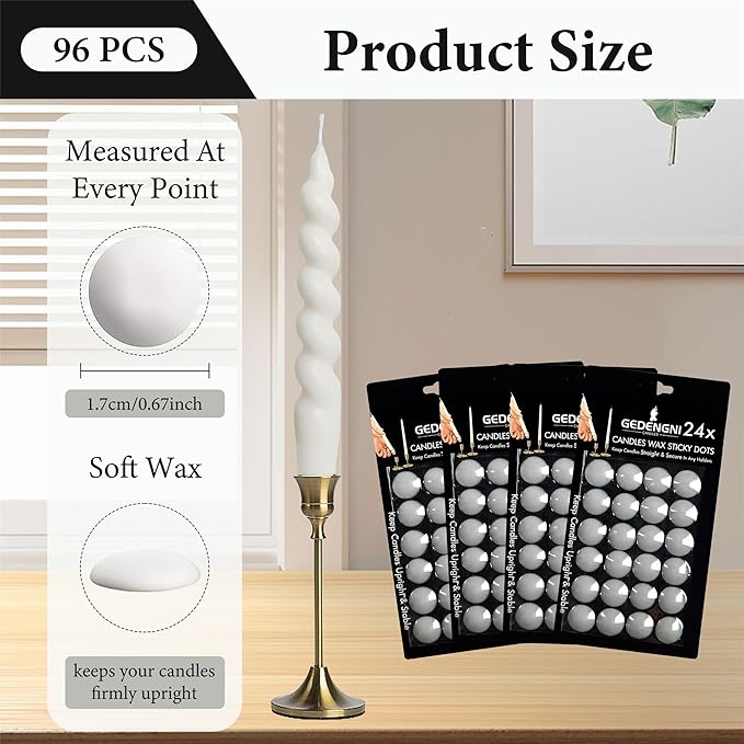 Taper Candle Wax Dots - 96pcs Spiral Candle Sticky Dots White Candle Adapter Small Candles Adhesive,Soft Wax for Any Candle Holder Accessories-White