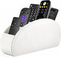 SITHON Remote Control Holder with 5 Compartments - PU Leather Remote Caddy Desktop Organizer Store TV, DVD, Blu-Ray, Media Player, Heater Controllers, Stripe Pearl White