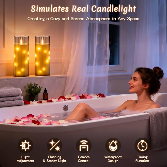11" x 4" Large Outdoor Waterproof LED Candles, 2Pcs Pillar Candles with Remote & Timer, Flameless Candle Battery Operated with Embedded Star String for Porch, Patio, Outdoor Decor and Christmas
