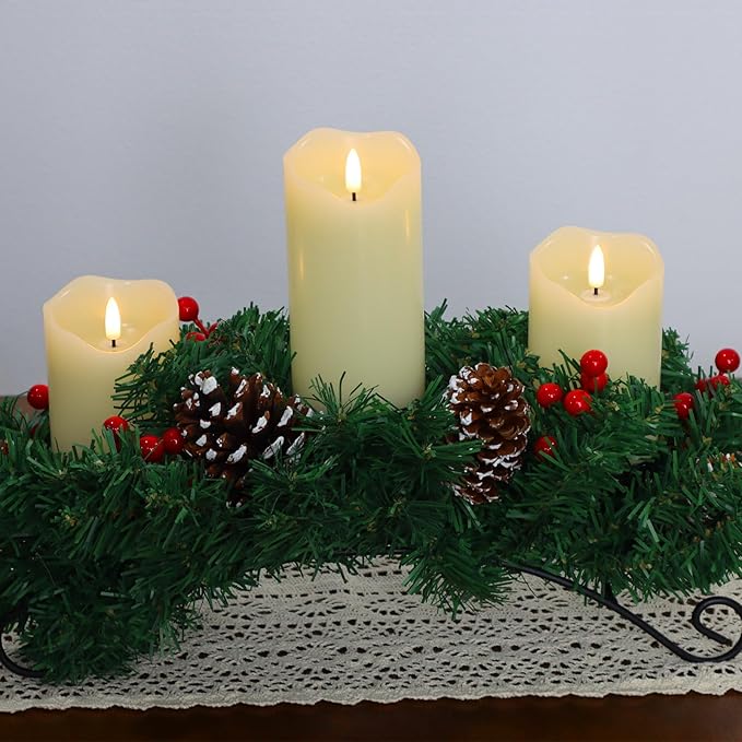 Flickering Flameless Candles, Realistic LED Candles Battery Operated with Remote and Timer, Ivory Real Wax Pillar Candle for Christmas Home Wedding Party Decorations, Set of 3