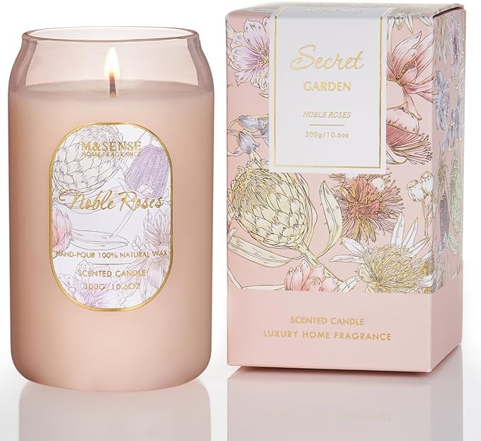 M&SENSE Aromatherapy Pink Soy Scented Candle Gift-Fresh Roses Scent, 10.6 oz, 60-Hour Burn, Elegant Stress Relief Candles Gift for Birthday,Valentine's Day,Mother Day