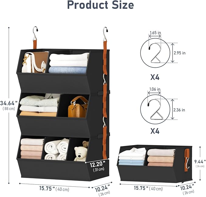 Hanging Closet Organizer Extra Large, Clothes Hanging Shelves for Closet with Divider, Collapsible Closet Storage System, Fabric Storage Bins for Home, Dorm, Rv, Sweaters, Handbags, Underwear, Sock