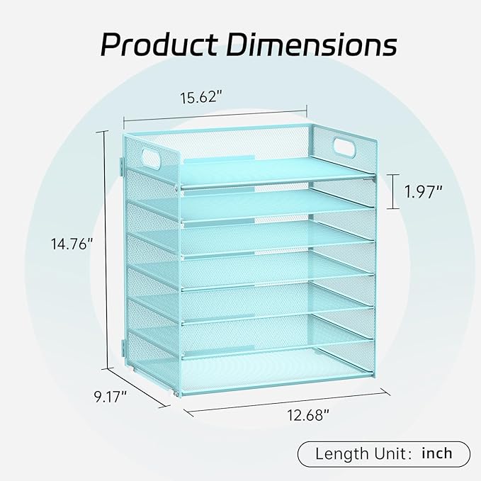 7 Tier Paper Organizer - Mesh Desktop File Holder with Handles for Office School Desk, Black (Blue)