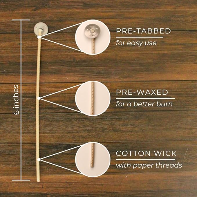 Direct Candle Supply Candle Wicks for Candle Making | 6 inch Stabilo CD 18 Wicks | 100pcs of Cotton Wicks for Candles and Candle Making Supplies, White