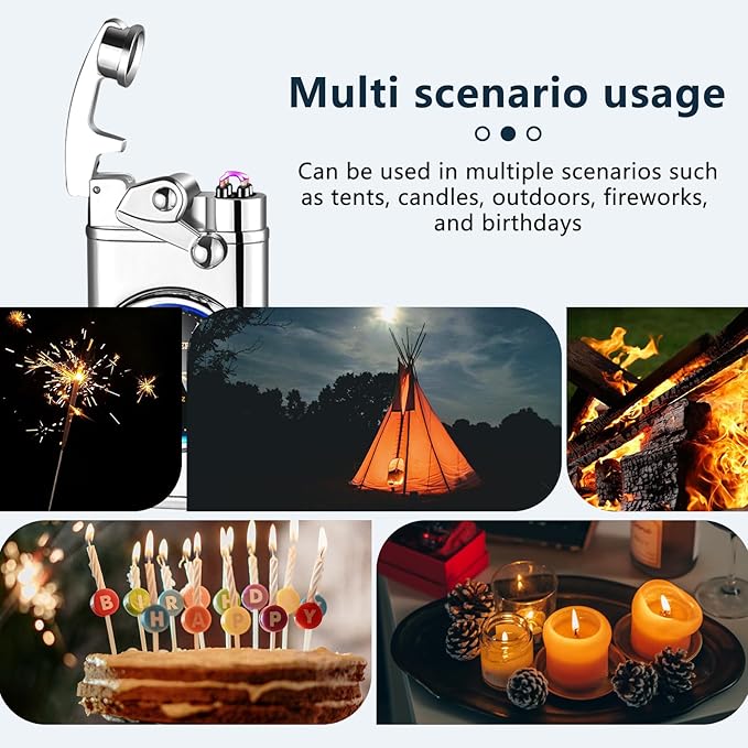 GADATOP Electric Lighter Rechargeable USB Lighter Flameless Windproof Lighters Personalized Creative Rocker Double Arc Plasma Lighters with Luminous Dial LED for Men and Women Gifts (Silver Ice)