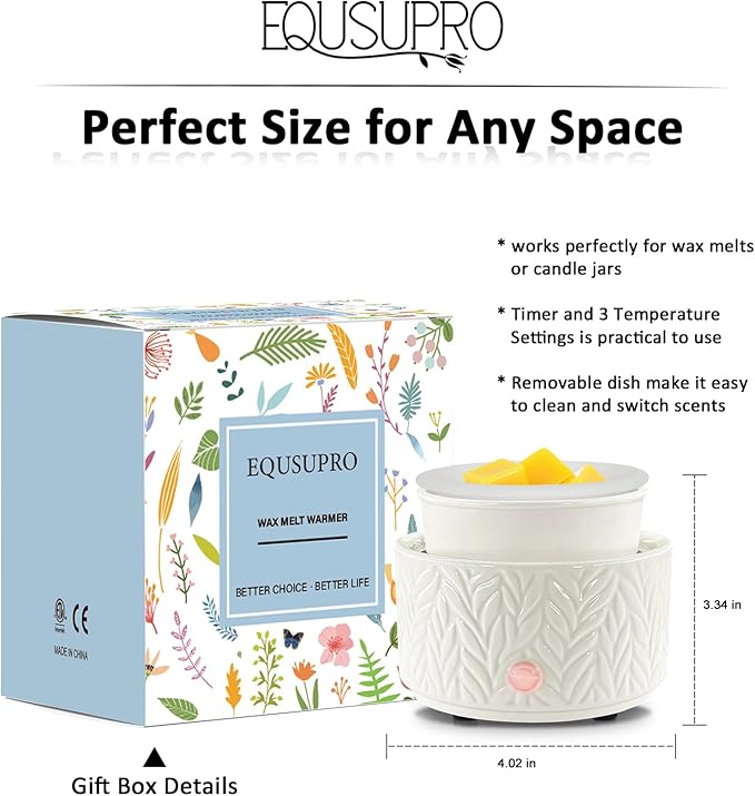 EQUSUPRO Wax Melt Warmer with Timer-3-in-1 Wax Melter Burner with Silicone Liner, Fragrance Warmer for Scented Candles, Wax Tarts, Essential Oils to Freshen Home Office, Auto Shut Off & Temperature