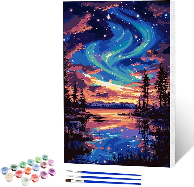 NAIMOER Starry Night Paint by Numbers Kits for Adults Beginner with Wooden Framed, Color by Numbers on Canvas Painting Kits for Adults, Easy Paint DIY Acrylic for Home Wall Decor 8X12 Inch