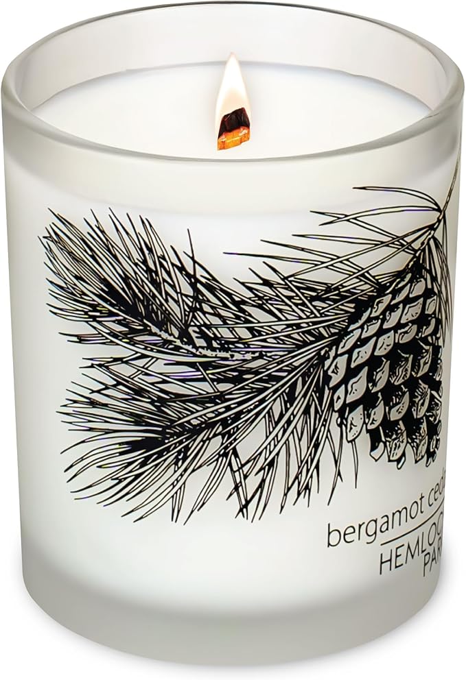 Hemlock Park Frosted Jar Wood Wick Candle Handcrafted with Natural Coconut Wax (Standard 7.2 oz, Bergamot Cedar)