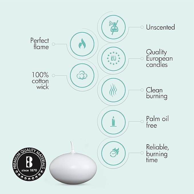 Bolsius White Floating Candles 1.75 Inch, 20 Pack Candle Set – 4,5 Hours Burn Time – Premium European Quality – Smokeless & Dripless Smooth Flame – 100% Cotton Wick – Beach, Wedding, & Party Accessory