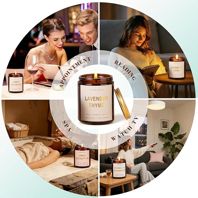 Candles for Home Scented, 4 Pack Soy Candle Non Toxic, Spring Aroma Candles with Lavender Thyme,Magnolia & Sandalwood,Amber Patchouli,Lemon Eucalyptus - Candle Gifts Set for Women & Mothers Day