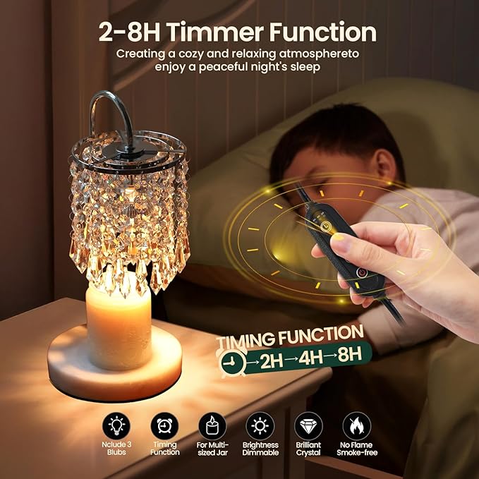 Candle Warmer Lamp with Timer Dimmer and 3 Bulbs, Lamp Candle Warmer with Marble Base,Wax Melt Warmer for Jar Candles, Birthday Gifts for Women Mom, House Warming Gifts New Home Decor