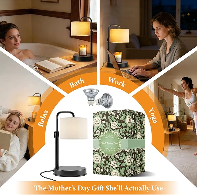 Hyrion Candle Warmer Lamp with Timer Dimmer, Adjustable Height Candle Melter with 2 Bulbs, Birthday Gifts for Women Mom, Flameless Wax Melt Warmer for Scented Jar Candles, Home Decor, Living Room