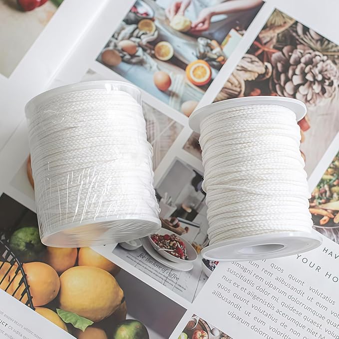 1 Roll 200Feet(61M) Organic Cotton DIY Natural Candle Braided Wicks Twine String Spools Rope for Candle DIY and Candle Making