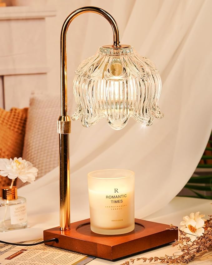 Clear Crystal Candle Warmer Lamp with Timer & Dimmer, Candle Warmer Adjustable Height, Mothers Day Birthday Gifts for Women Mom, House Warming New Home Bedroom Decor, Flower Wax Warmer for Jar Candle