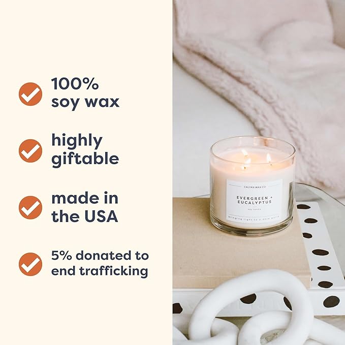 Calyan Wax Co. Home & Holiday 3 Wick Scented Candle - 43 Hour Burn - Luxury 3 Wick Soy Candles - Non Toxic Soy Wax Candles - Long Lasting Large Glass Jar Candle for Home - 14.9oz