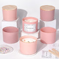 REISEN 6Pcs Assorted Pink Candle Jars for Making Candles, 12oz Empty Candle Jars with Bamboo Lids,Labels and 100g Crystal Rocks, Glass Jars for Candle Making Supplies, Candle Containers for DIY Gifts